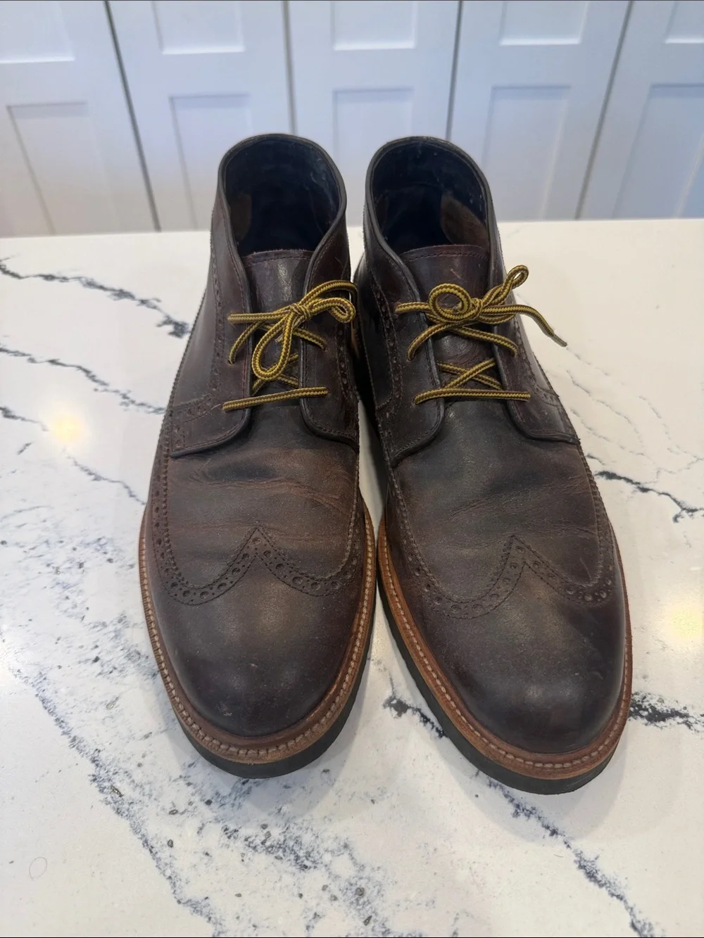 Vibram Men's Dark Brown Leather Brogue Chukka Boots